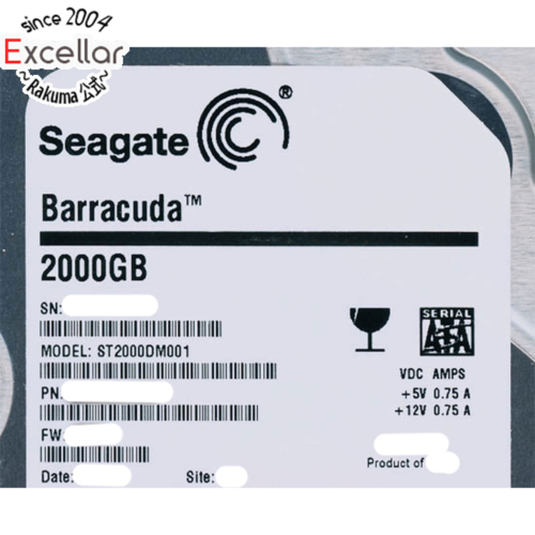 SEAGATE製HDD　ST2000DM001　2TB SATA600 7200　3000～4000時間以内使用時間