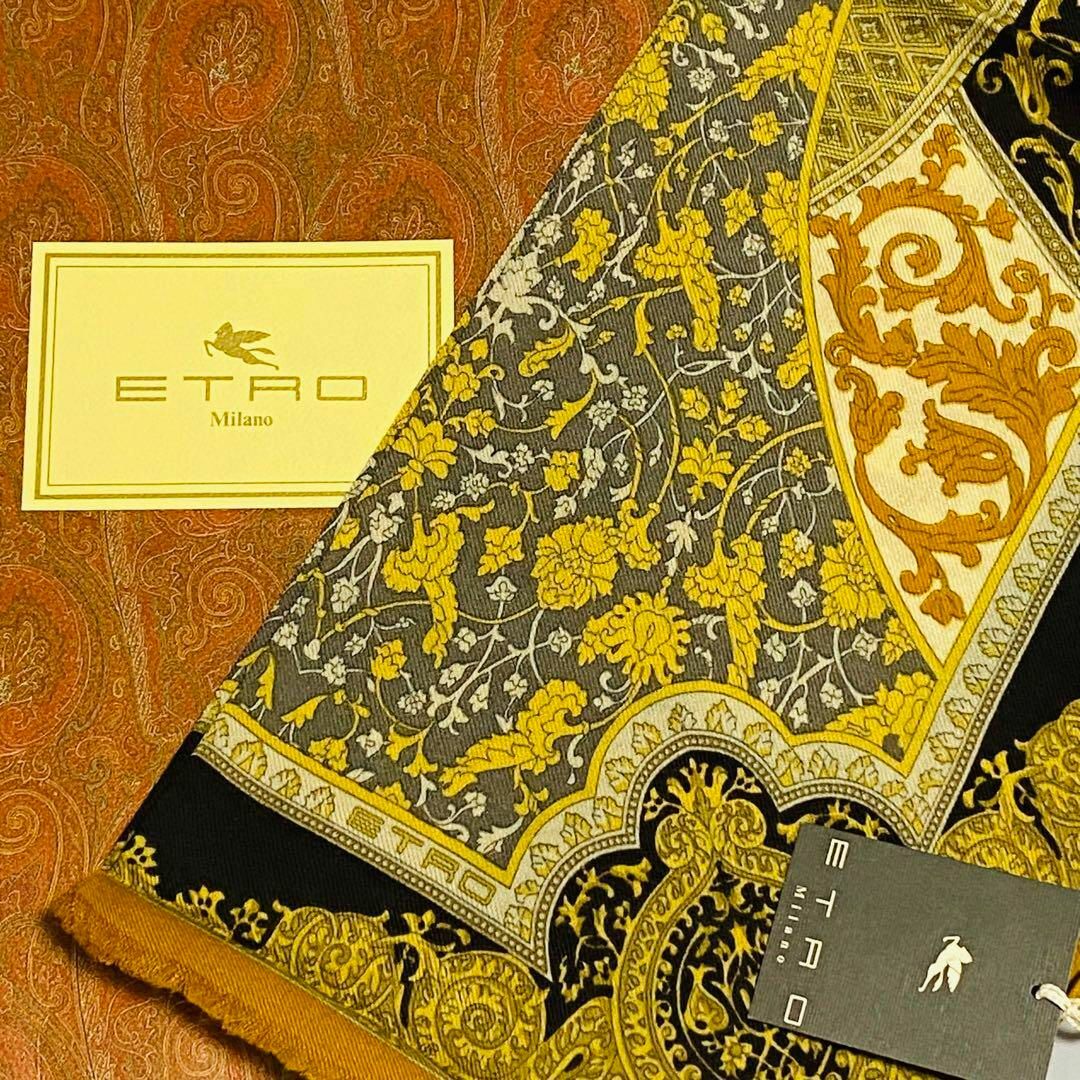 ETRO エトロ 小物 エトロ スカーフ ペイズリー柄 イエロー シルク100