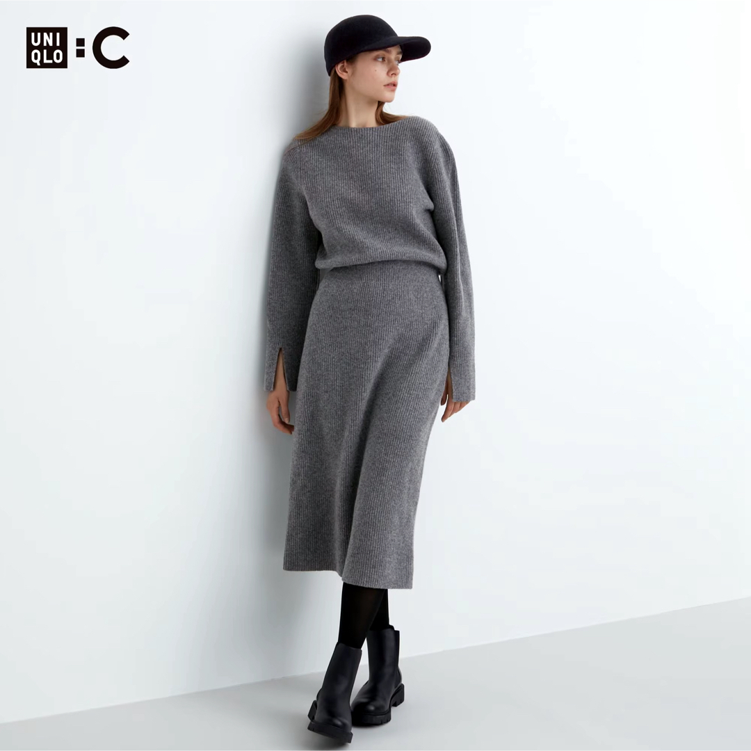 UNIQLO(ユニクロ)のsale!新品タグ付☆UNIQLO:C☆ボートネックニットワンピースXXL灰 レディースのワンピース(ひざ丈ワンピース)の商品写真