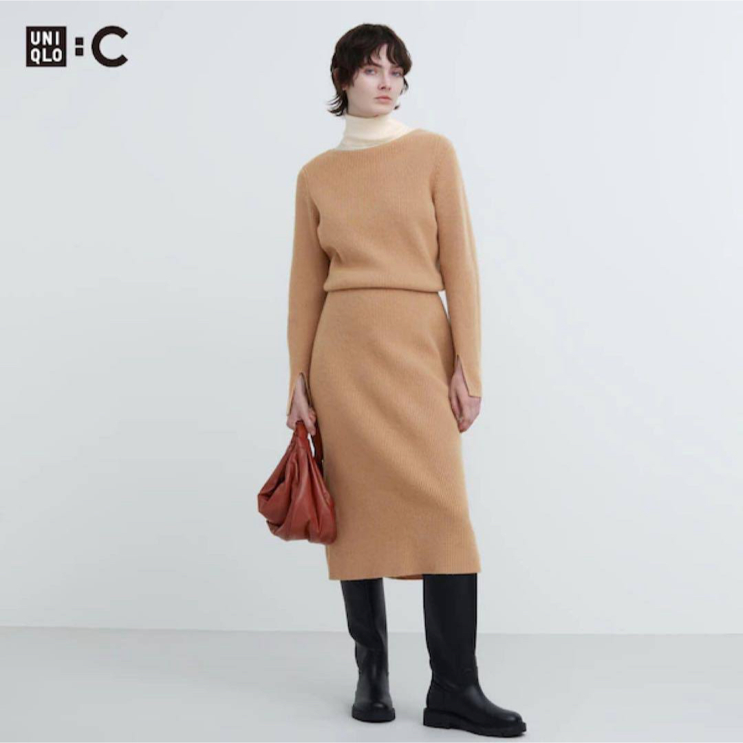 UNIQLO(ユニクロ)のsale!新品タグ付☆UNIQLO:C☆ボートネックニットワンピースXXL肌 レディースのワンピース(ひざ丈ワンピース)の商品写真