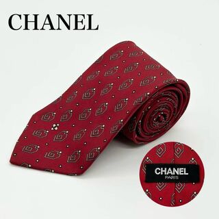 シャネル(CHANEL)のシャネル ネクタイ 総柄 ココマーク レッド シルク100％(ネクタイ)
