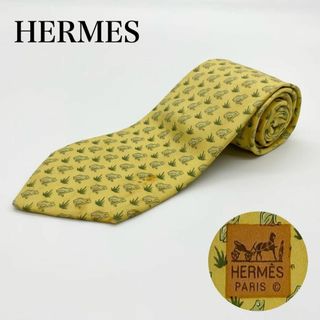 エルメス(Hermes)のエルメス ハイブランドネクタイ アニマル柄 イエロー シルク100％(ネクタイ)