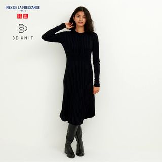 ユニクロ(UNIQLO)のsale!新品タグ付☆UNIQLO×イネス☆3Dワイドリブクルーネックワンピース(ロングワンピース/マキシワンピース)