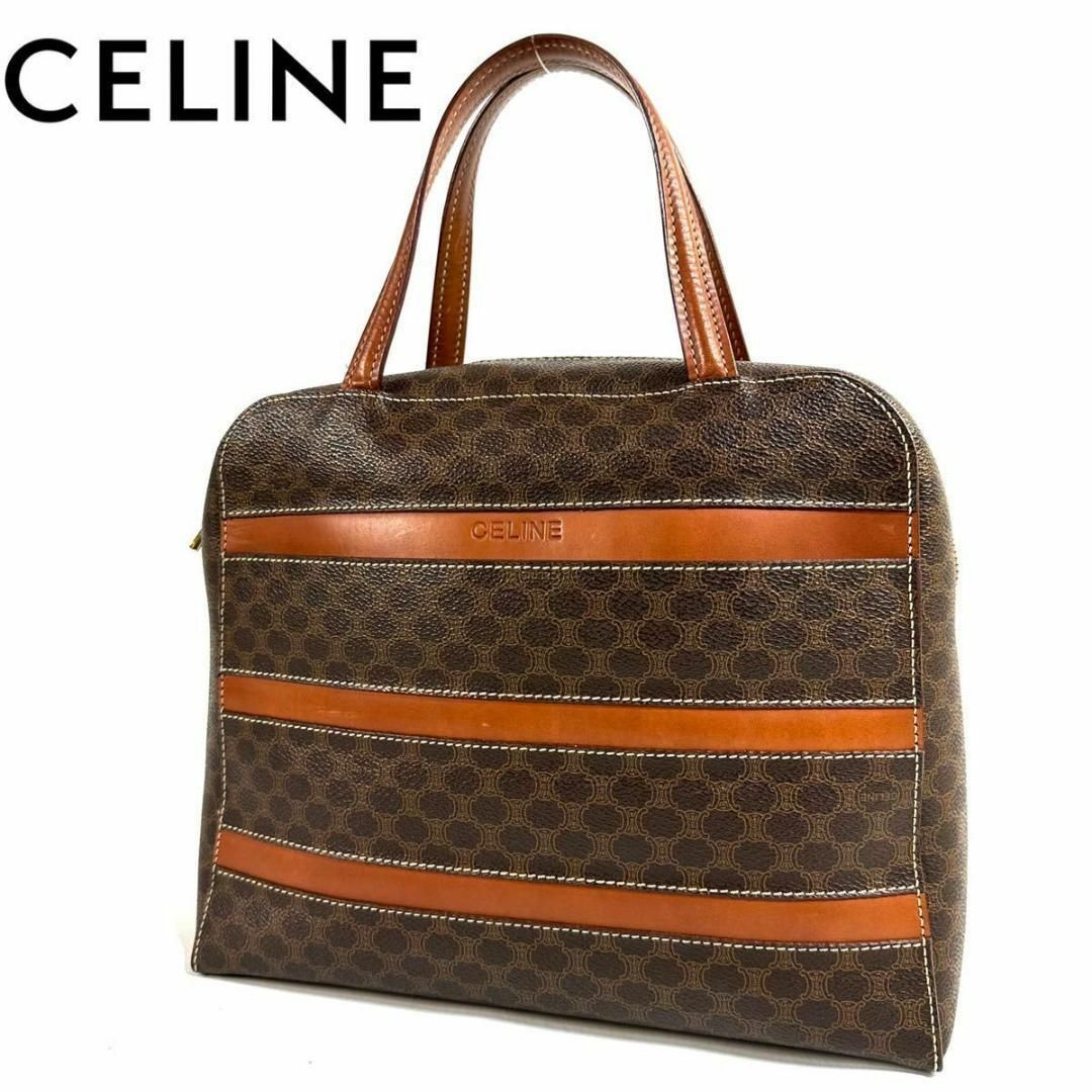 【美品】CELINE マカダム ミニハンドバッグ MC96 ブラウン イタリア製ハンドバッグ