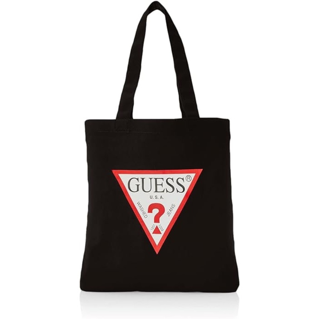 GUESS(ゲス)のGUESS（ゲス）★ ブランドロゴ＆メッセージ トートバッグ　ブラック メンズのバッグ(トートバッグ)の商品写真