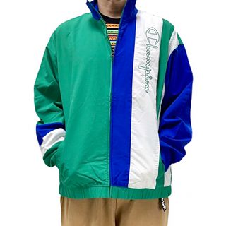 チャンピオン(Champion)の新品 Championロゴ 90sスポーツ オーバーサイズ ストライプジャケット(ナイロンジャケット)