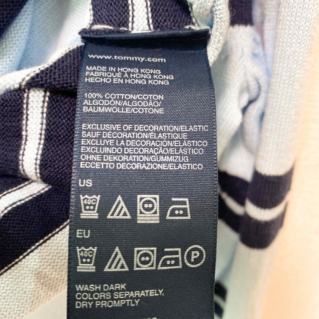 TOMMY HILFIGER(トミーヒルフィガー)のトミーヒルフィガー　ニット　セーター　ボーダー　刺繍ロゴ　男女兼用　水色　XS メンズのトップス(ニット/セーター)の商品写真