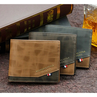 二つ折り財布 レザー メンズ 財布 レザー財布 コンパクト 紳士財布 ブラウン(折り財布)