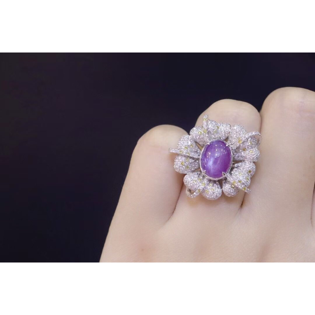 天然スター パープルサファイア  ダイヤ リング 5.02ct k18 f レディースのアクセサリー(リング(指輪))の商品写真