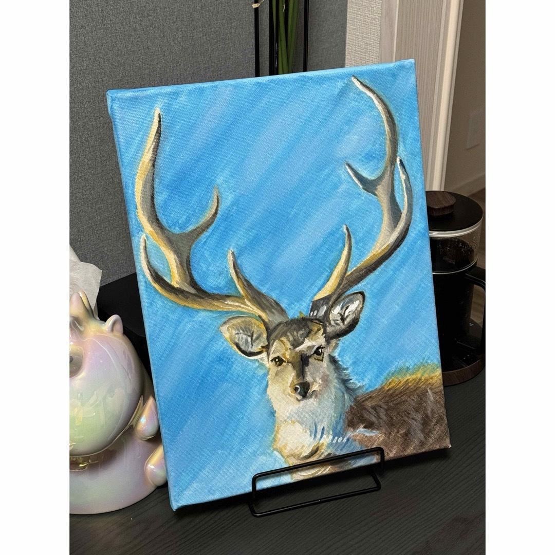 牡鹿」 手描き 油絵 風景画 原画