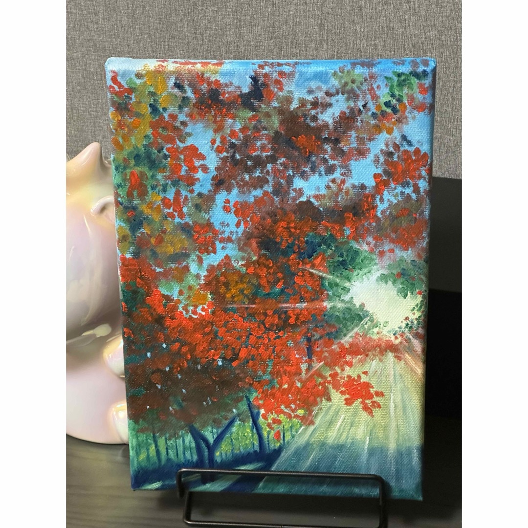 油彩「紅葉と光」　手描き　油絵　風景画　原画