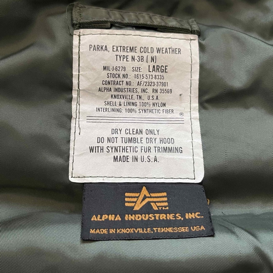 ALPHA INDUSTRIES(アルファインダストリーズ)の美品 USA製 90,s ALPHA N-3B SizeＬ30年前物程度良 メンズのジャケット/アウター(フライトジャケット)の商品写真