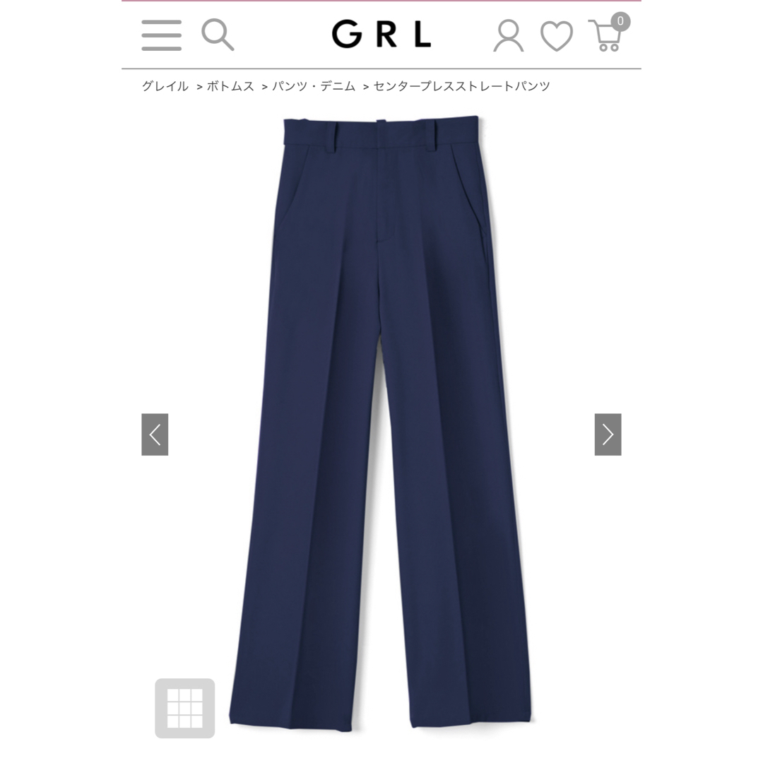 GRL(グレイル)のGRL センタープレス ストレートパンツ スラックス ネイビー レディースのパンツ(カジュアルパンツ)の商品写真