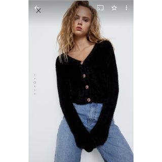 ザラ(ZARA)のZARA ザラ フェイクファー ニット カーディガン(カーディガン)