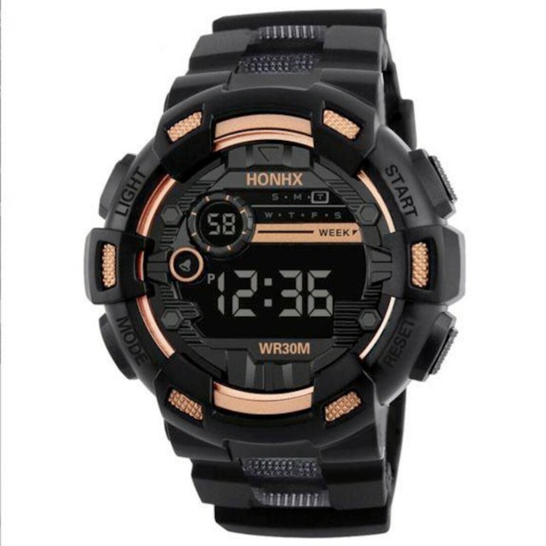 0313 新品 LED デジタル 腕時計 黒ゴールド メンズの時計(腕時計(デジタル))の商品写真