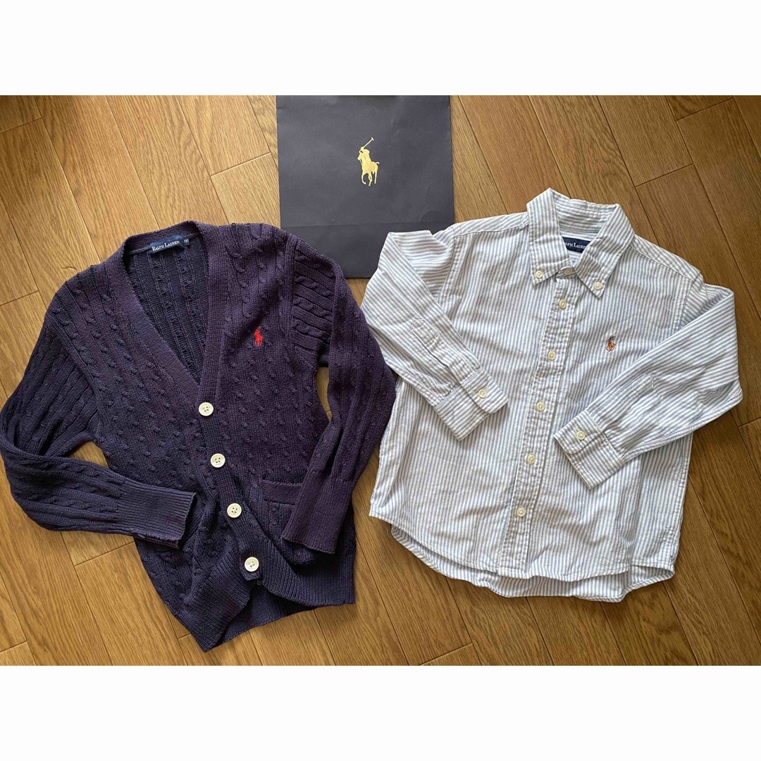 Ralph Lauren(ラルフローレン)のRALPH LAUREN定番ボタンダウンシャツ紺カーディガン2枚セット100cm キッズ/ベビー/マタニティのキッズ服男の子用(90cm~)(カーディガン)の商品写真