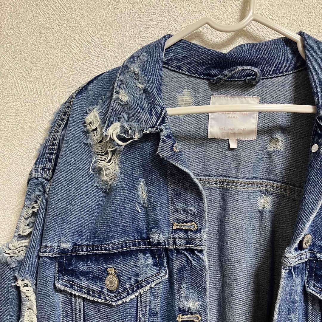 ZARA】ダメージ加工 デニムジャケット ZARA】ダメージ加工 デニムジャケット