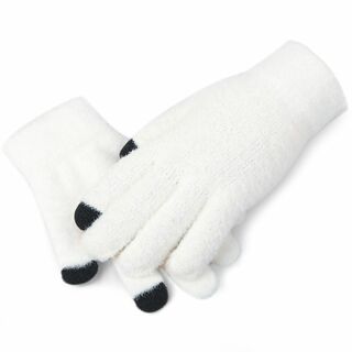 [OZERO] 手袋  冬 スマホ対応 防寒  ニット ホワイト　フリーサイズ(手袋)