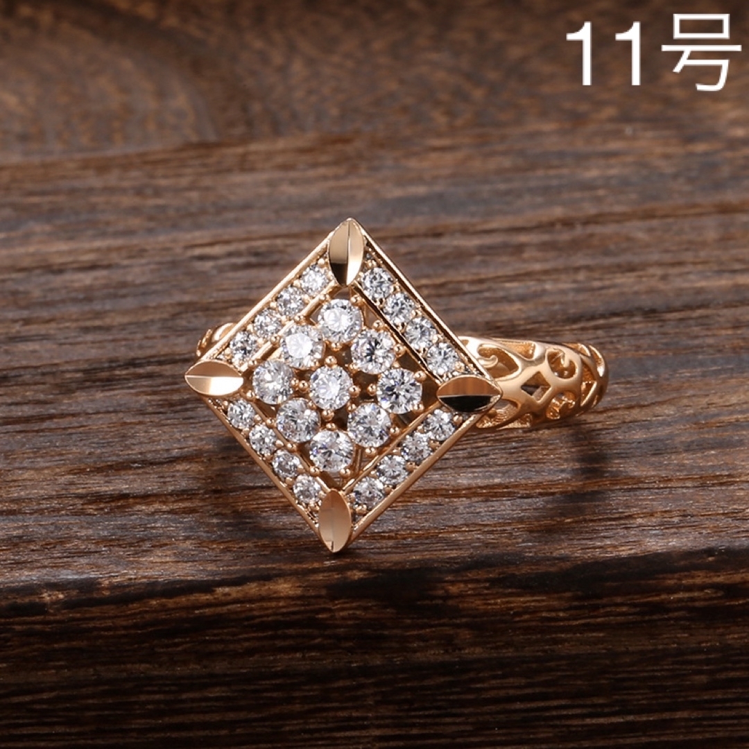 【14KGP】ひし形 スクエア 高級 小粒 ジルコン ローズゴールド リング レディースのアクセサリー(リング(指輪))の商品写真