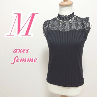 アクシーズファム(axes femme)のアクシーズファム　ノースリーブトップス　M　ブラック　きれいめ　オフィス　花柄(シャツ/ブラウス(半袖/袖なし))