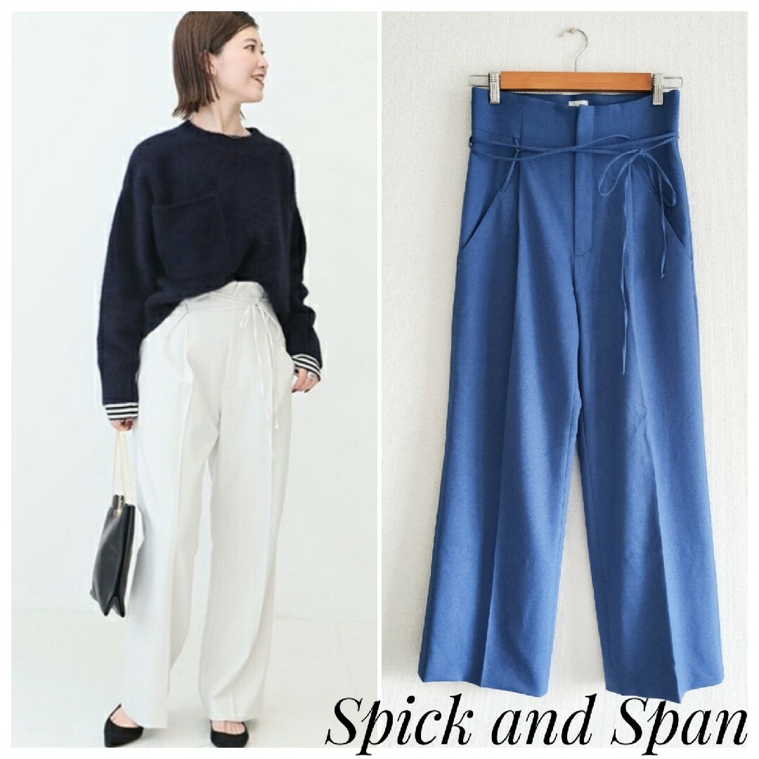 Spick & Span(スピックアンドスパン)の新品タグ付き スピックアンドスパン ウールライクハイバギーパンツ ブルー レディースのパンツ(カジュアルパンツ)の商品写真