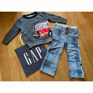 ベビーギャップ(babyGAP)のbabygapパッチワークデニム消防車柄トップスセット18-24month90(その他)