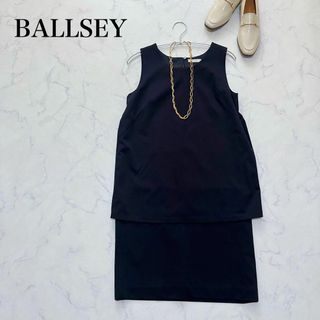 ボールジィ(Ballsey)のBALLSEY ノースリーブ　レイヤード風ワンピース　膝丈　タイト　ネイビー(ひざ丈ワンピース)