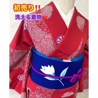 初売り‼️未使用♡素敵な真紅の洗える着物♡Ｌサイズ(着物)