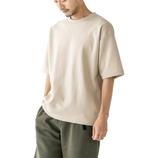 ダブルフェイス スウェット Tシャツ ワイドフィット メンズ　Sサイズ　ベージュ(Tシャツ/カットソー(半袖/袖なし))