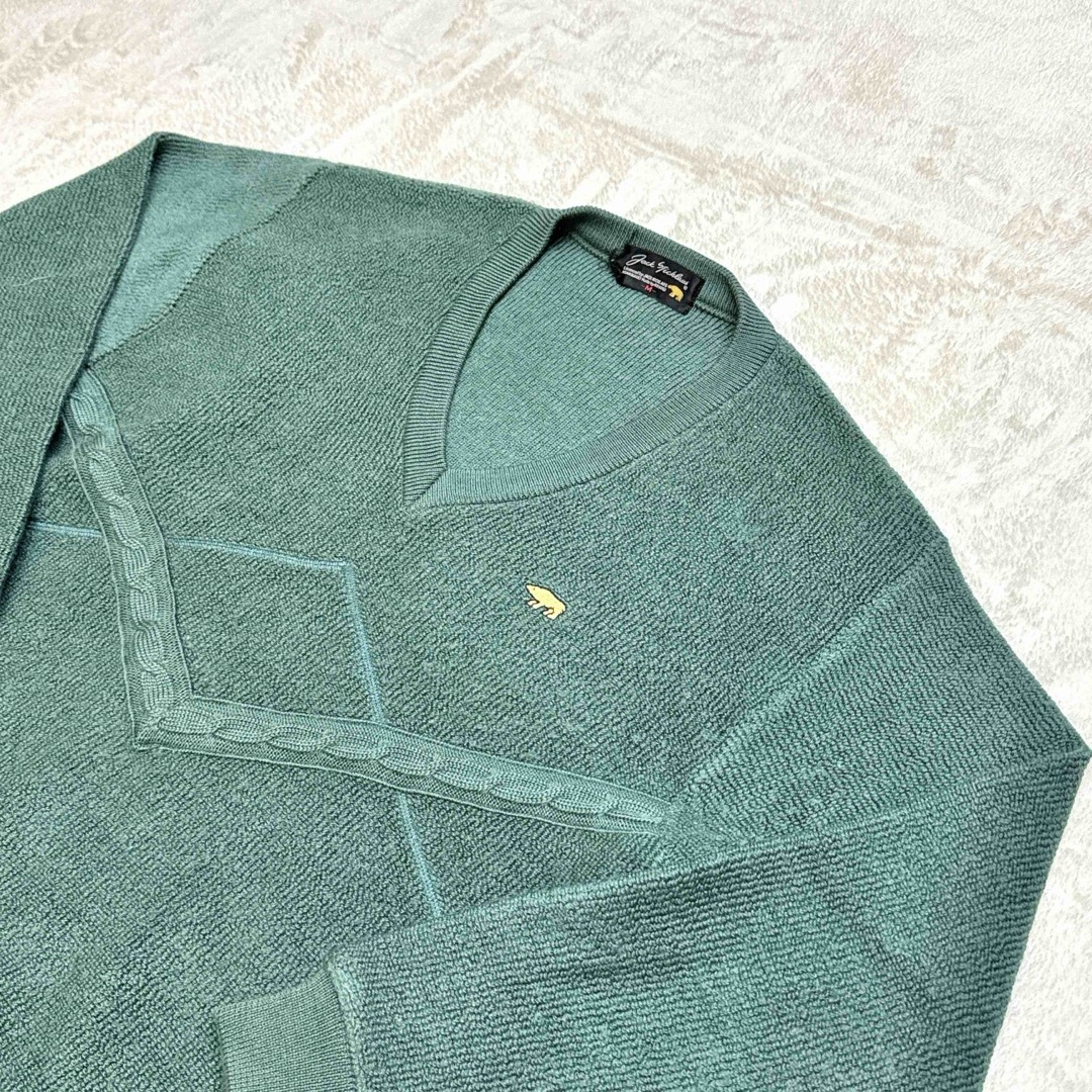 Golden Bear(ゴールデンベア)のゴールデンベア ニット セーター Vネック ワンポイントロゴ Mサイズ 緑 メンズのトップス(ニット/セーター)の商品写真