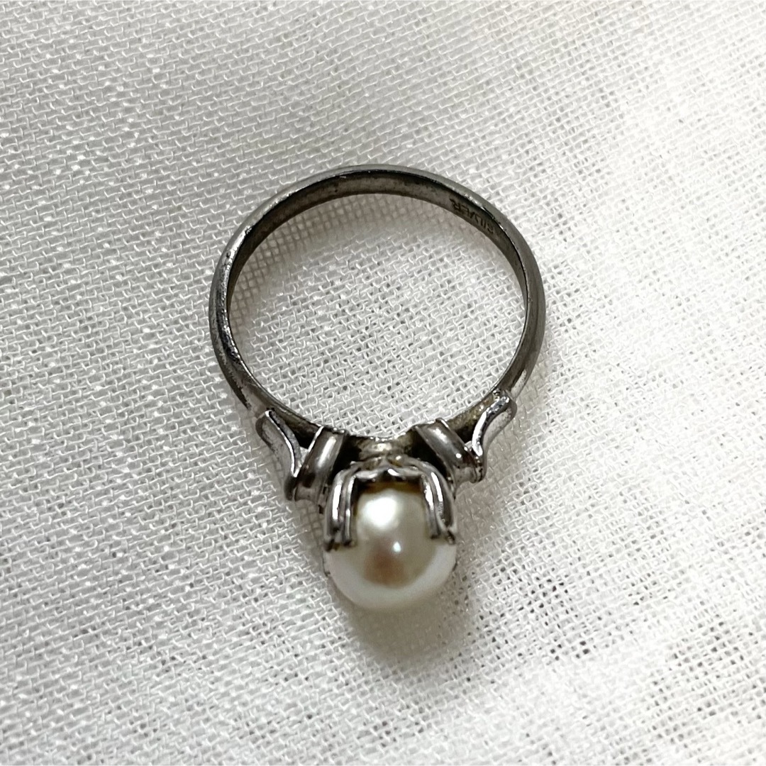 ◆ヴィンテージリング 指輪 パール 本真珠 宝石 シルバー 9号 昭和レトロ レディースのアクセサリー(リング(指輪))の商品写真