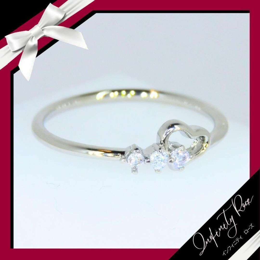 （R013S）19号　シルバー大人可愛いジルコニアハート細リング　指輪 レディースのアクセサリー(リング(指輪))の商品写真