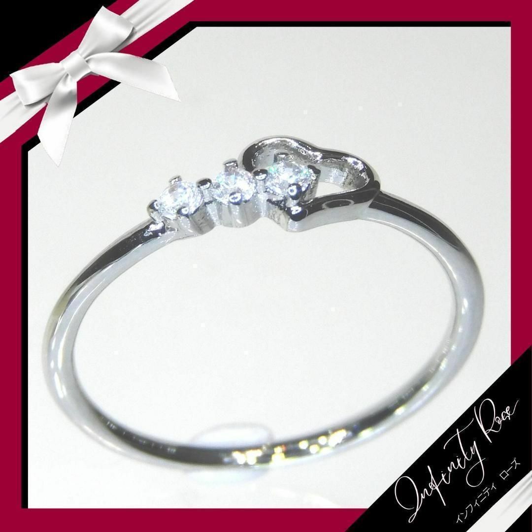 （R013S）20号　シルバー大人可愛いジルコニアハート細リング　指輪 レディースのアクセサリー(リング(指輪))の商品写真