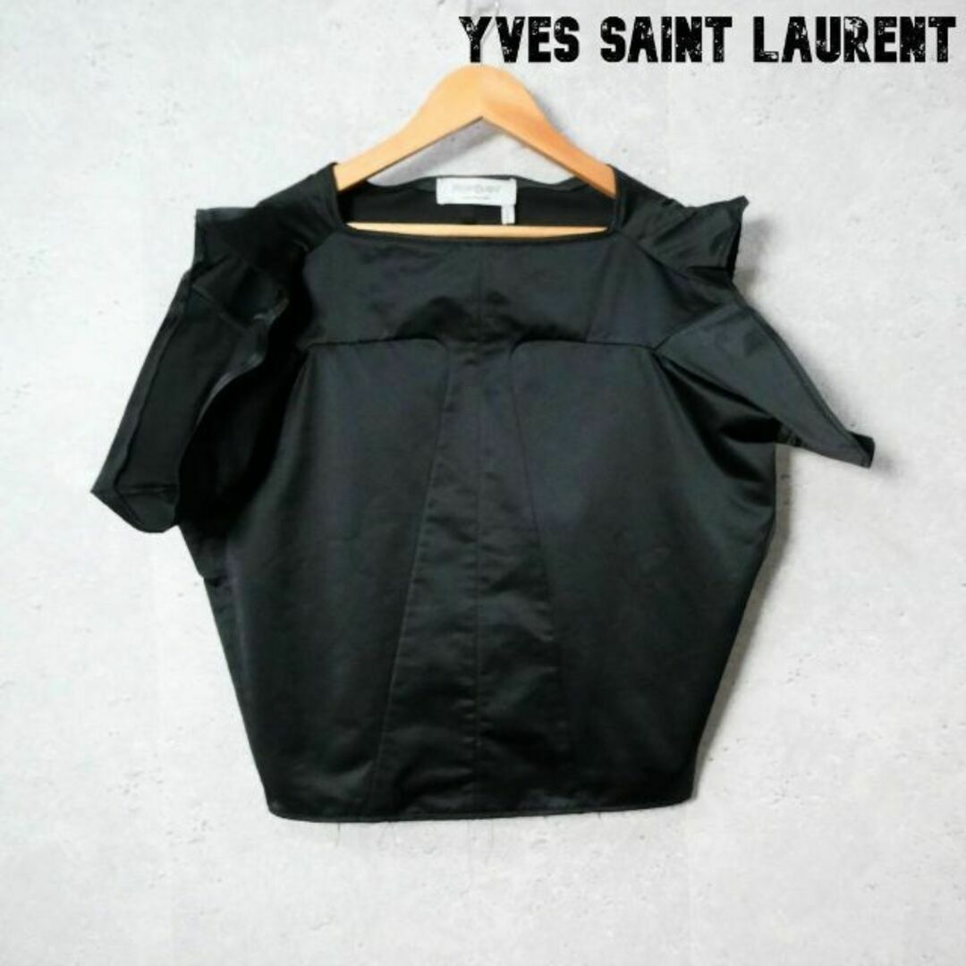 美品 Yves Saint Laurent サテン スクエアネック 変形ブラウス59㎝ゆき丈