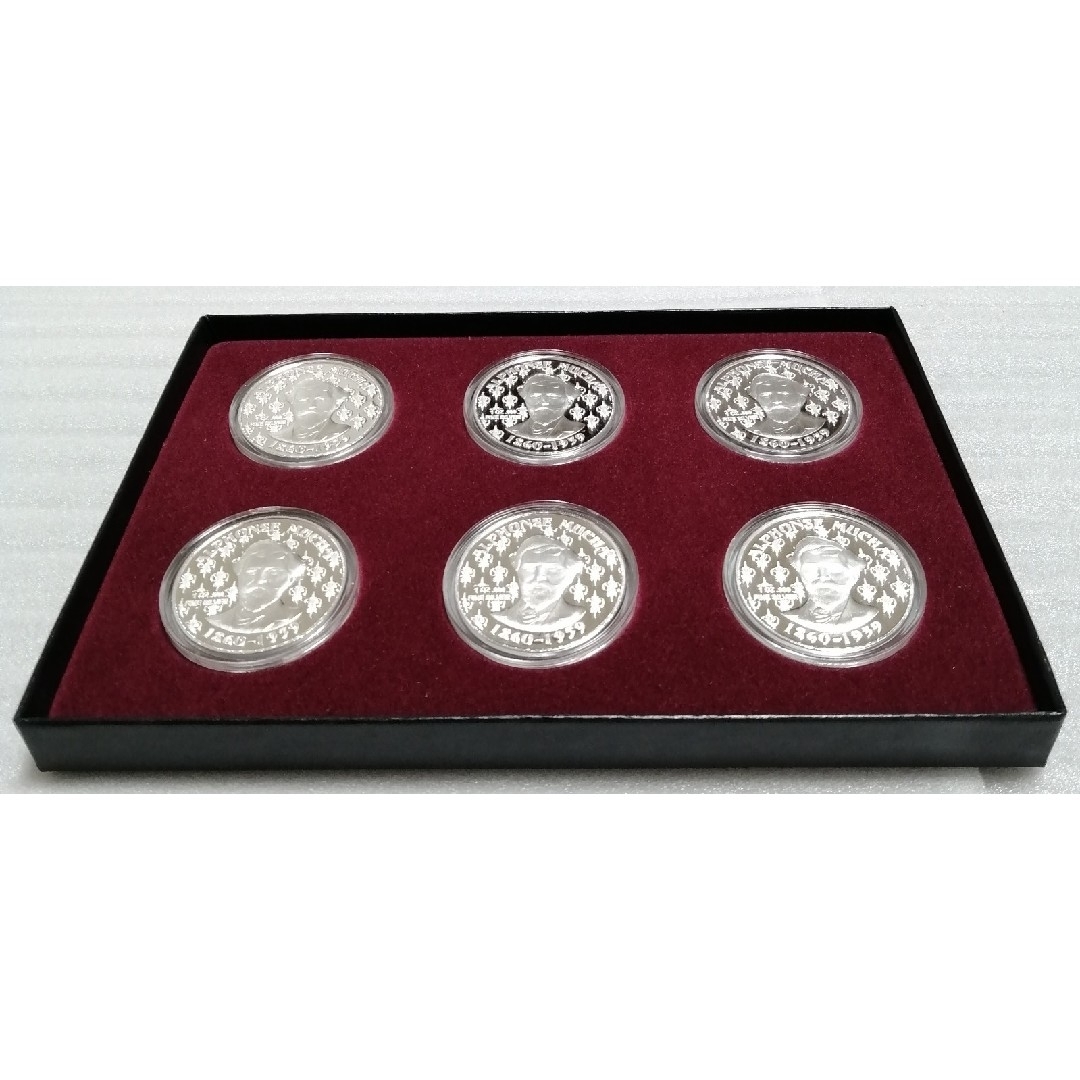 アルフォンス・ミュシャ 銀 ラウンド 純銀 銀貨 6枚セット プルーフ エンタメ/ホビーの美術品/アンティーク(貨幣)の商品写真