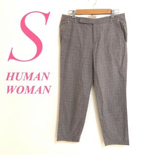 ヒューマンウーマン(HUMAN WOMAN)のヒューマンウーマン S クロップドパンツ チェック オフィスカジュアル グレー(クロップドパンツ)