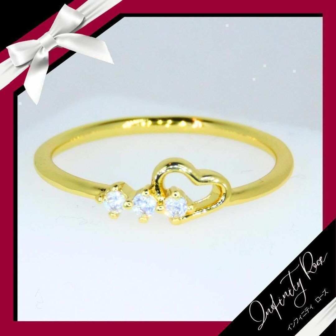 （R013G）22号　ゴールド可憐な大人可愛いジルコニアハート細リング　指輪 レディースのアクセサリー(リング(指輪))の商品写真