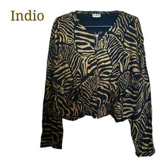 インディオ(indio)の昭和 レトロ indio ゼブラ ジップアップ ノーカラー ジャケット トップス(ブルゾン)