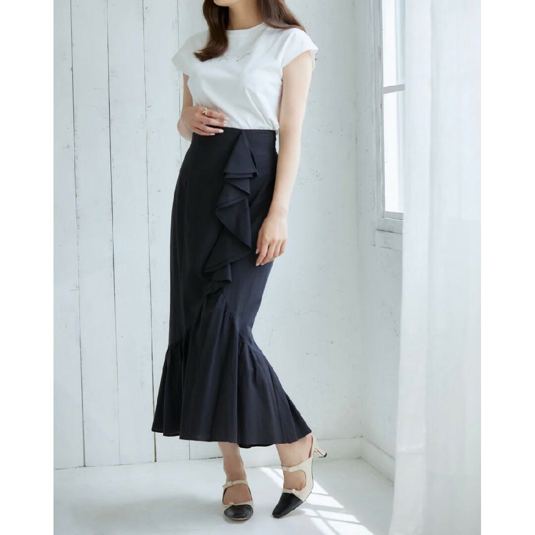 カラーblackMermaid Linen Ruffled Skirt