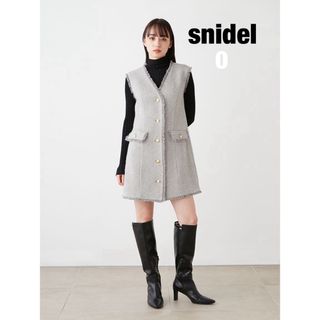 スナイデル(SNIDEL)のスナイデル　snidel ツイードジレミニワンピース　グレー　0★新品(ミニワンピース)