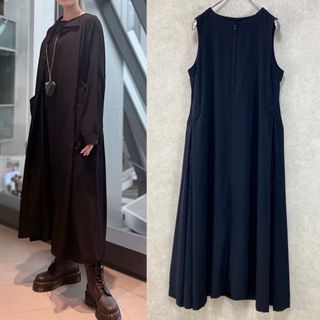 Y's 22AW DE CHINE NOSLEEVE DRESS 濃紺1