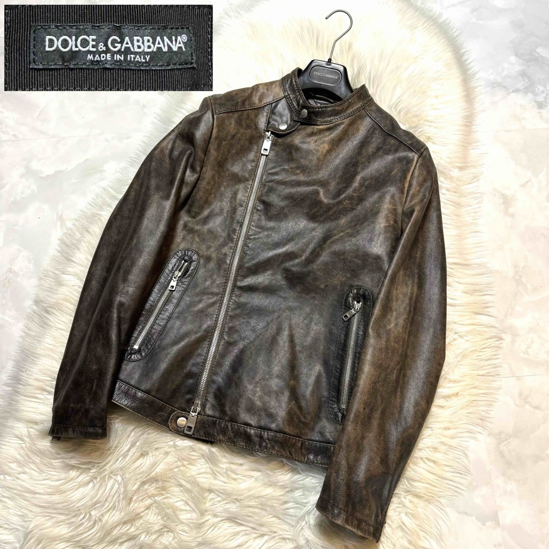 DOLCE&GABBANA(ドルチェアンドガッバーナ)の本物 美品 ドルチェ&ガッバーナ むら染め レザー ブルゾン ジャケット 46 メンズのジャケット/アウター(レザージャケット)の商品写真