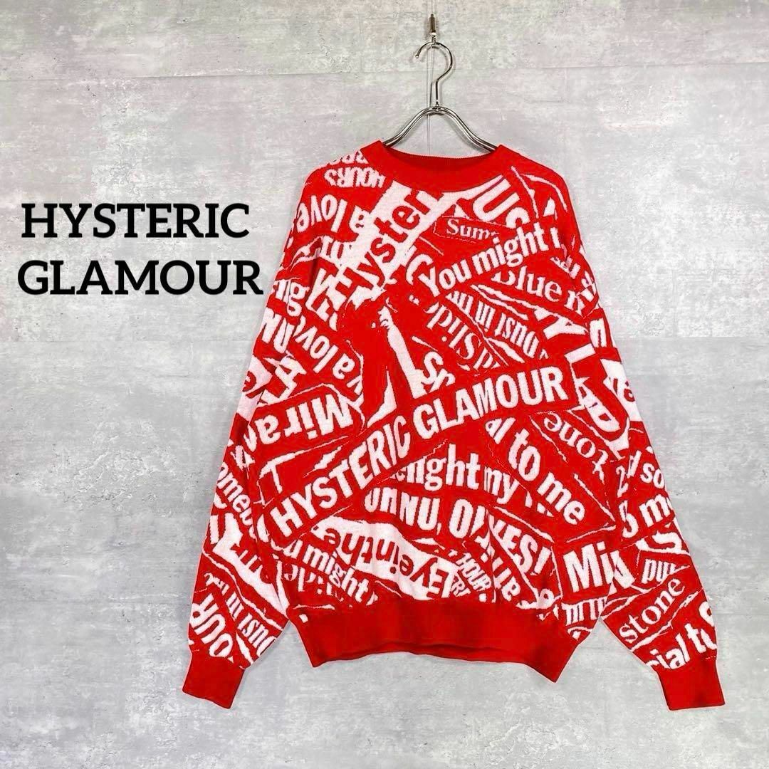 カラーレッドホワイト『HYSTERIC GLAMOUR』ヒステリックグラマー (L) 総柄セーター