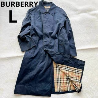 バーバリー(BURBERRY)の高級 バーバリー ステンカラーコート ノバチェック L ジャケット ネイビー(ステンカラーコート)