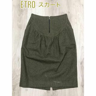 エトロ ETRO シルク スカート ひざ丈 花柄 L グレー IBO4676cmヒップ