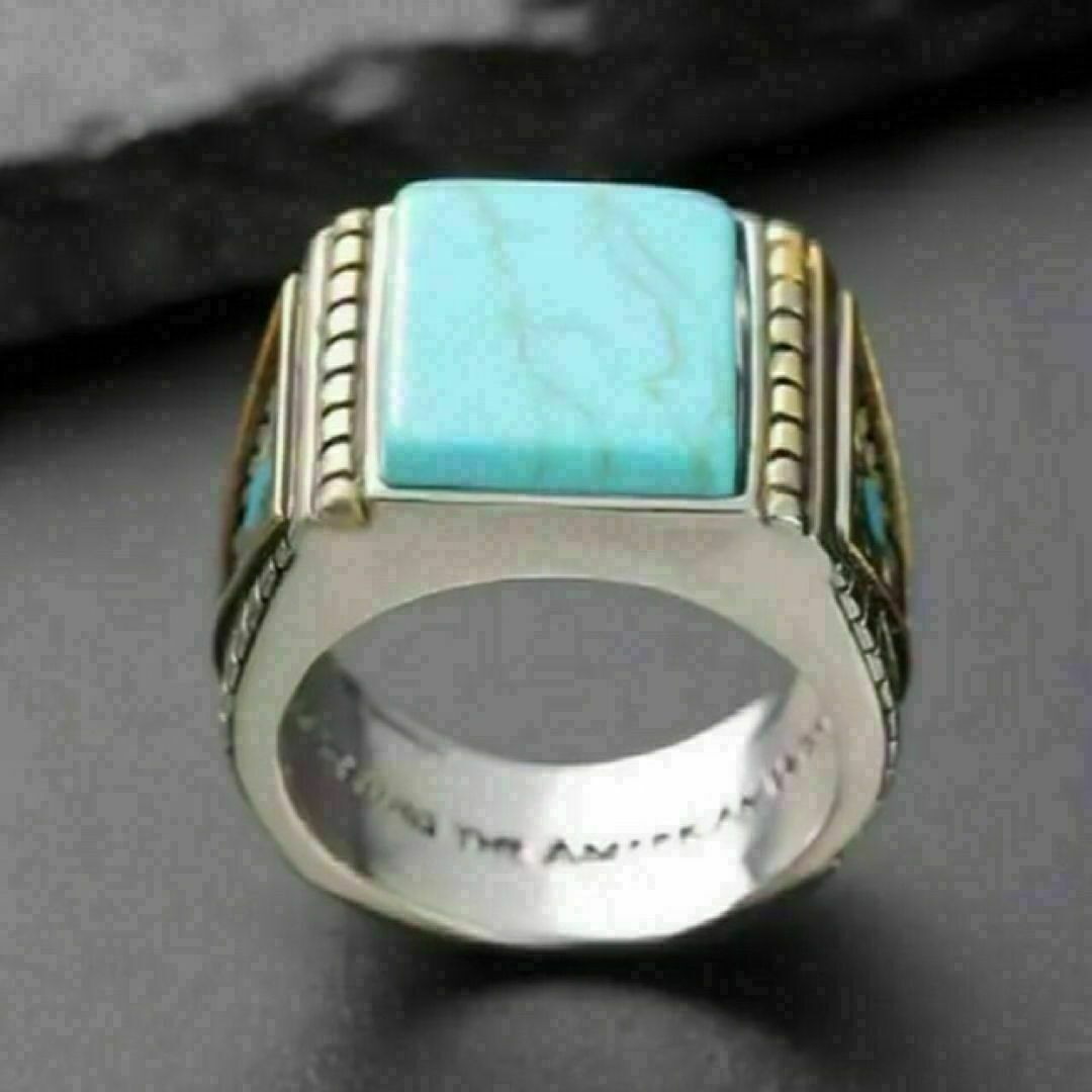 【A030】リング　メンズ　指輪　ブルー　青　ターコイズ　20号 メンズのアクセサリー(リング(指輪))の商品写真