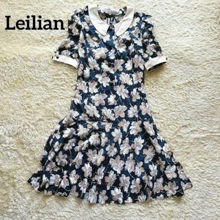 レリアン(leilian)のレリアン 花柄 ワンピース ロング ミモレ丈 半袖 9号(ロングワンピース/マキシワンピース)