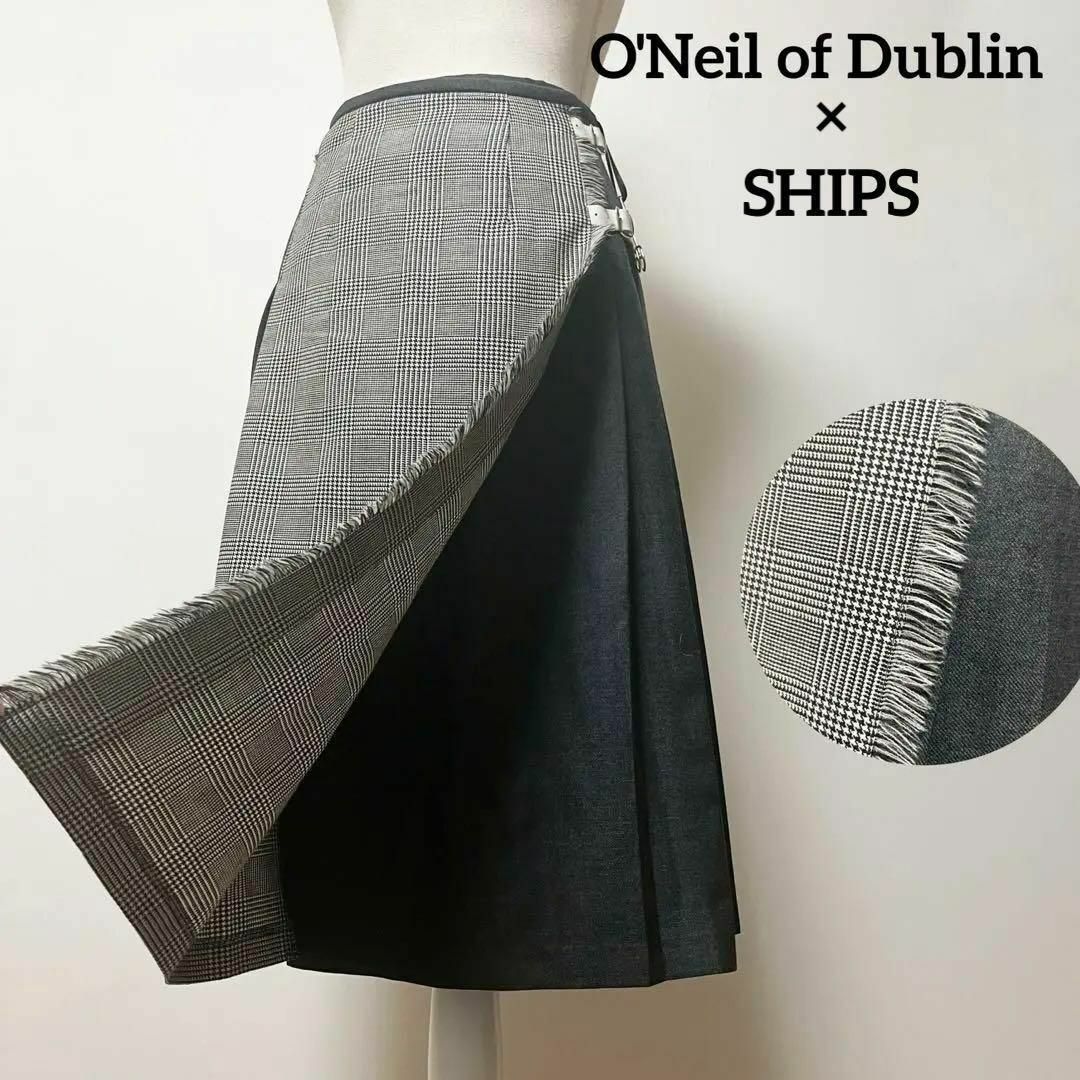 O'NEIL of DUBLIN(オニールオブダブリン)のオニールオブダブリン　SHIPS別注　グレンチェック　パネルプリーツスカート レディースのスカート(ロングスカート)の商品写真