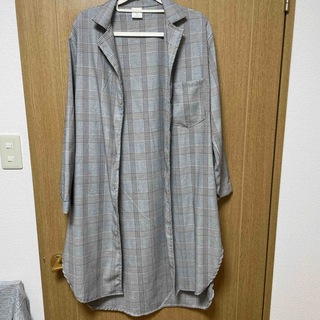 韓国ファッション　ロングシャツ　チェック(シャツ/ブラウス(長袖/七分))