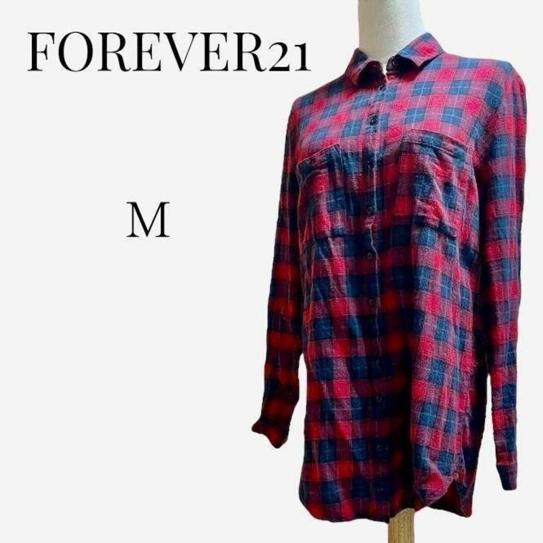 FOREVER 21(フォーエバートゥエンティーワン)の【大人気アイテム◎】FOREVER21　ブロックチェックネルシャツ　M　レッド レディースのトップス(シャツ/ブラウス(長袖/七分))の商品写真